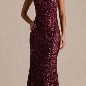 CLUBLLONDON TULIA
Burgundy Sequin High-Neck Maxi Dress Size 2US